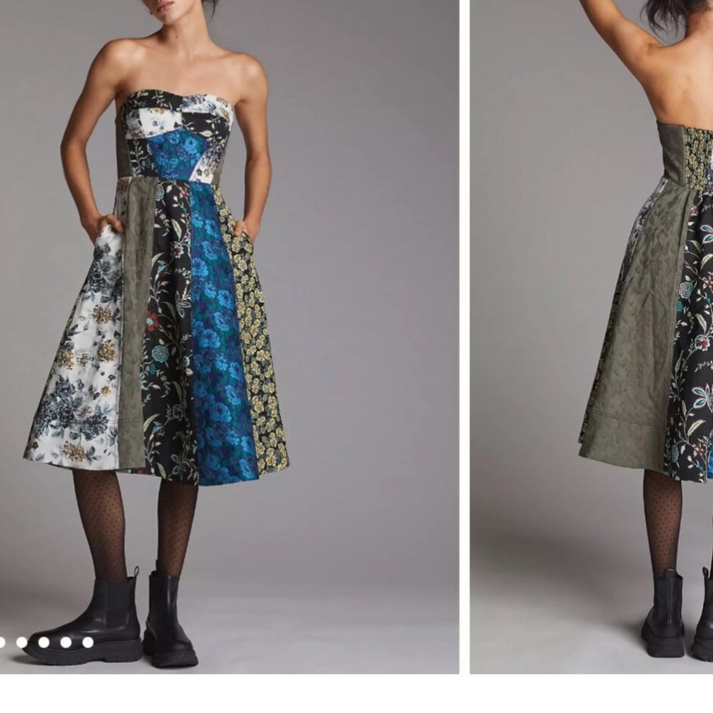 Anthropologie Elegant Multicolor Strapless Jacquard Dress